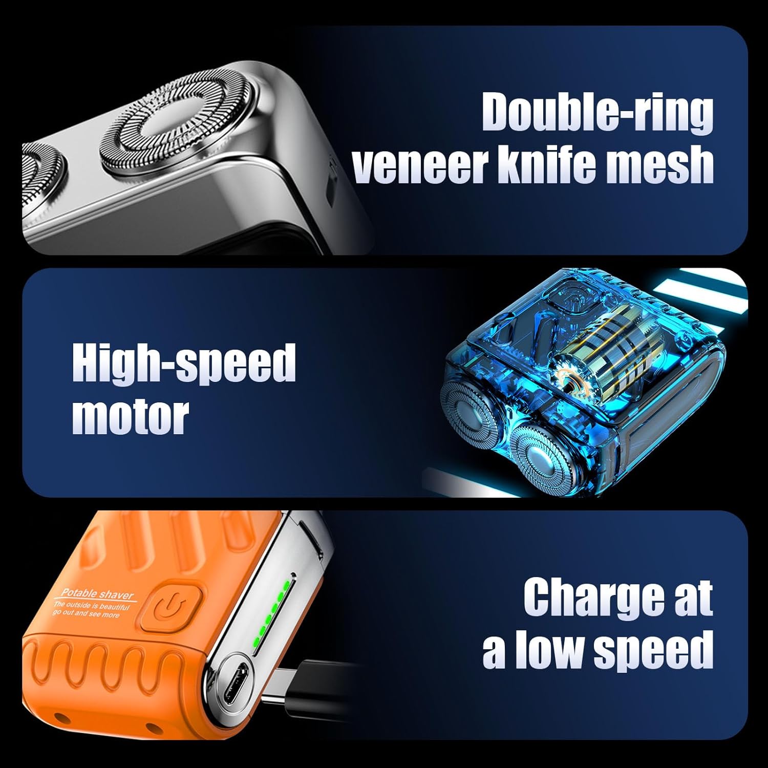 Rotary Electric Shaver – Dual-Ring Blades